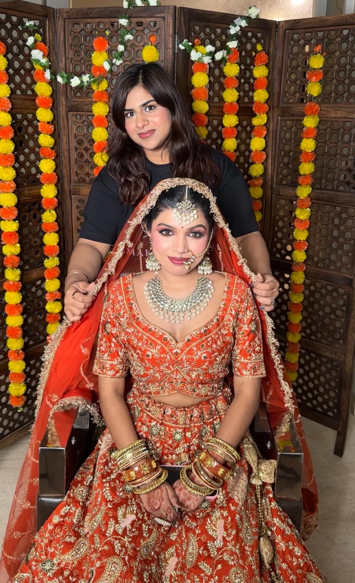 Behind-the-Scenes Bridal Draping & Styling — bridal makeup by Makeovers by Bhuvita, Chandigarh